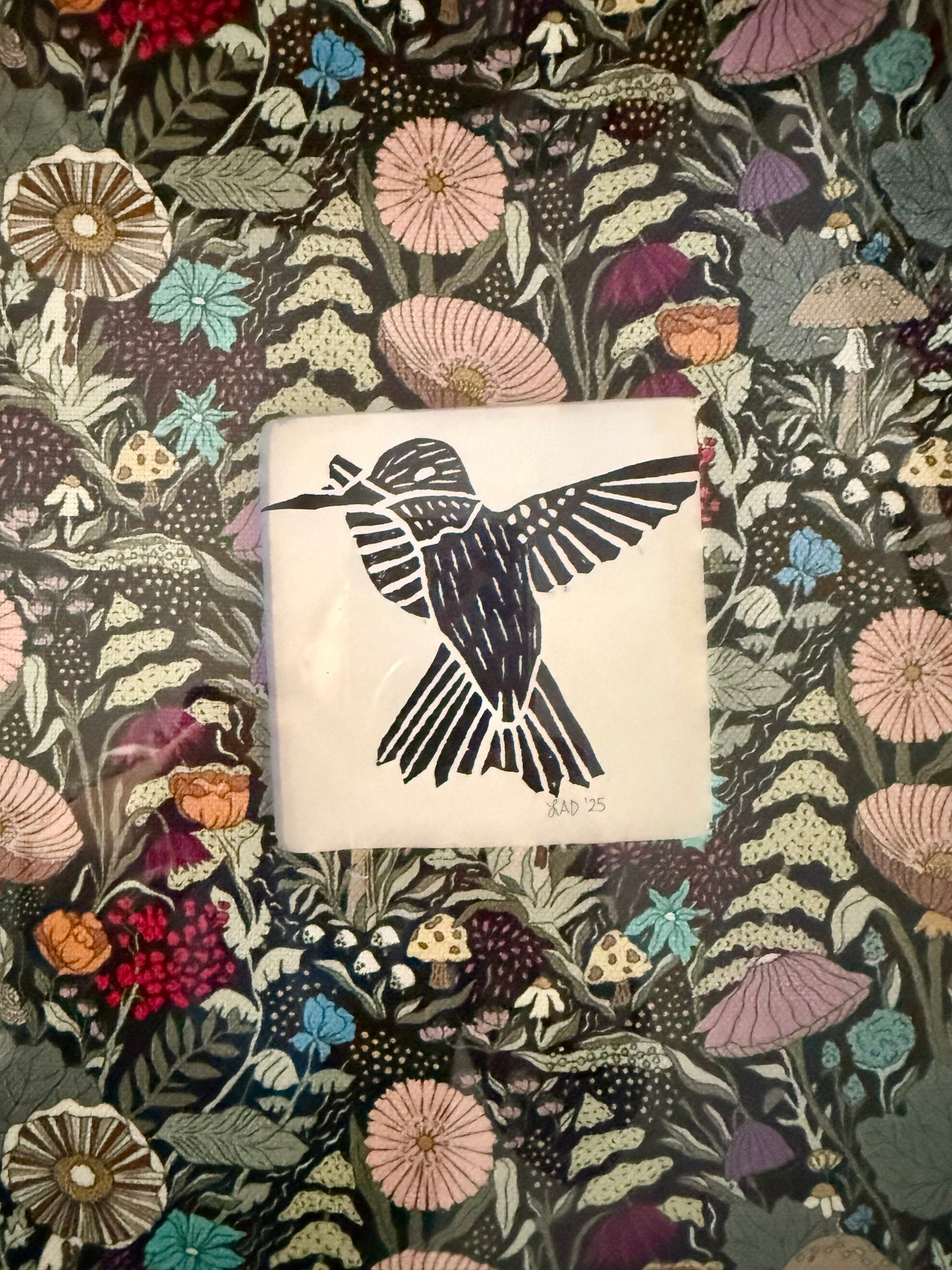 “Hummingbird in the Garden” – Framed Mixed Media Art by Lilyanne Design