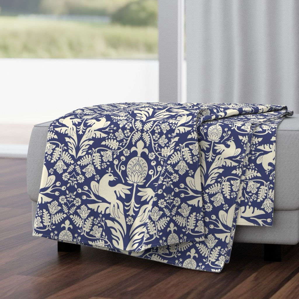 Aviary Damask Velvet Throw Blanket