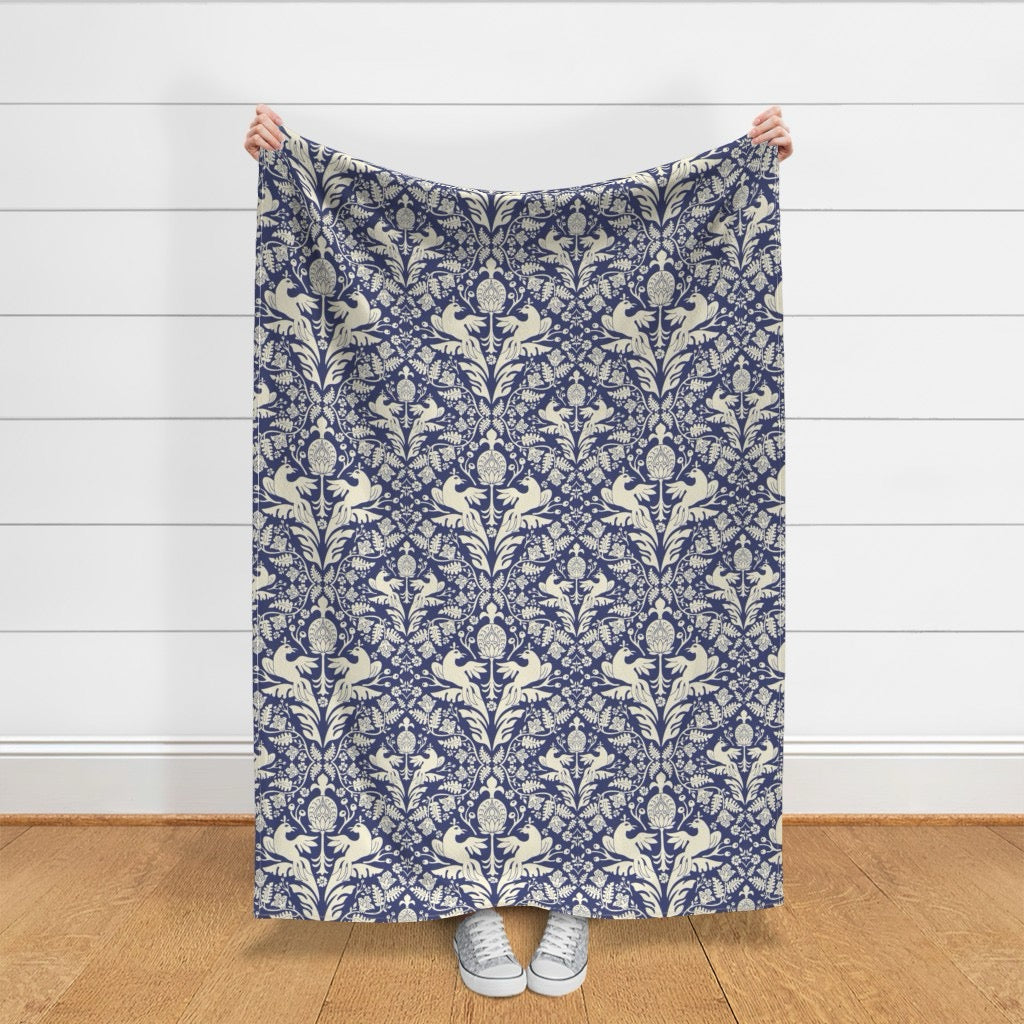 Aviary Damask Velvet Throw Blanket