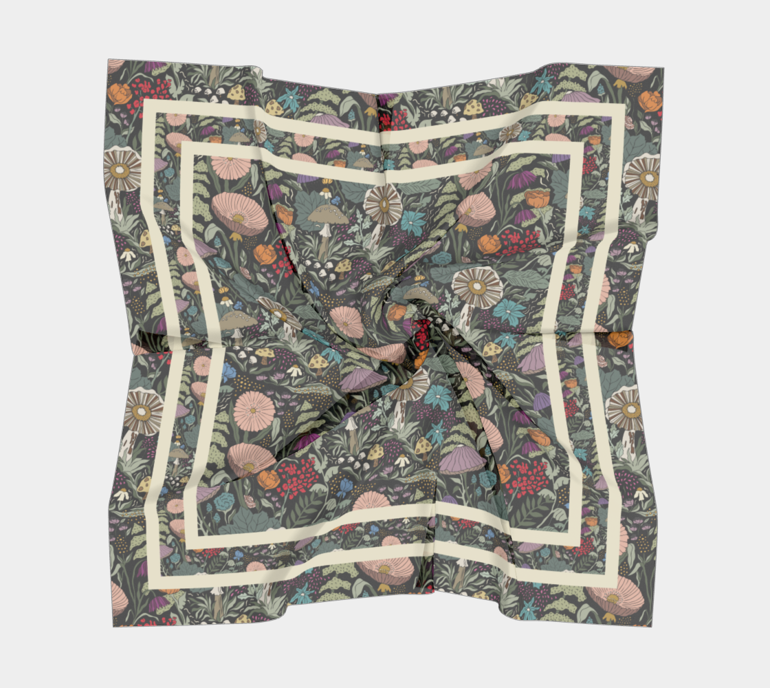 Forest Floor Scarf - Enchanted Woodland Botanical Print in Black