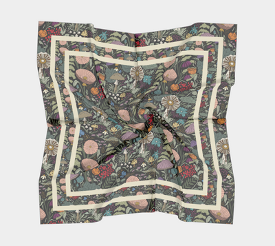 Forest Floor Scarf - Enchanted Woodland Botanical Print in Black