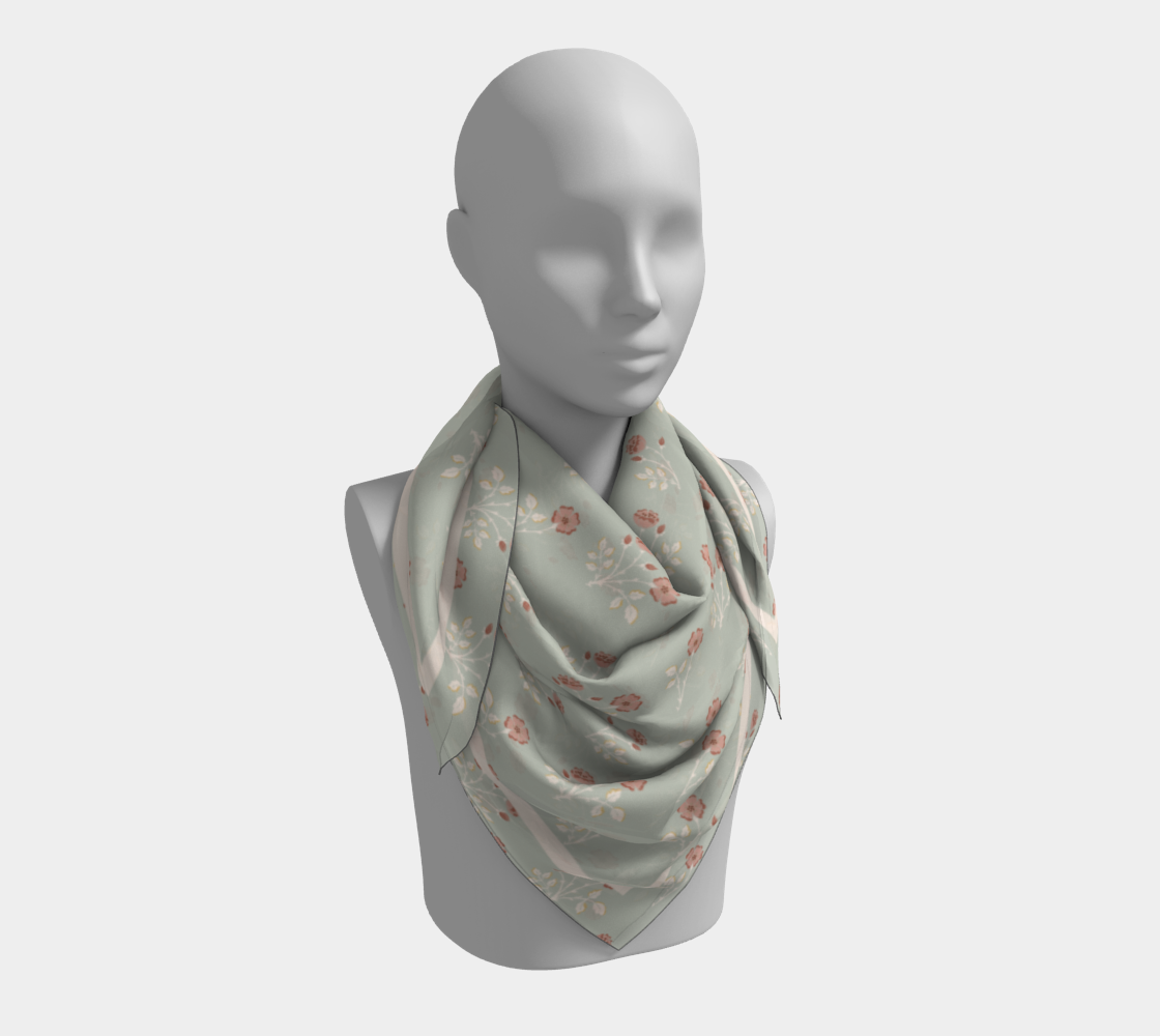 Rosehip Meadow Scarf - Delicate Vintage Wildflower Print in Blue