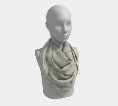 Rosehip Meadow Scarf - Delicate Vintage Wildflower Print in Blue
