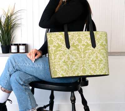 Verdant Aviary Damask Vegan Leather Tote