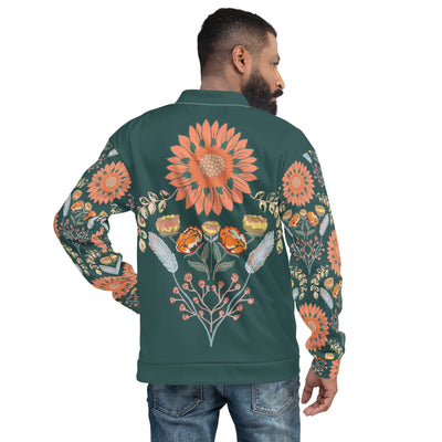 Vintage Floral in Dark Green Unisex Bomber Jacket