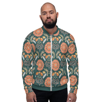 Vintage Floral in Dark Green Unisex Bomber Jacket
