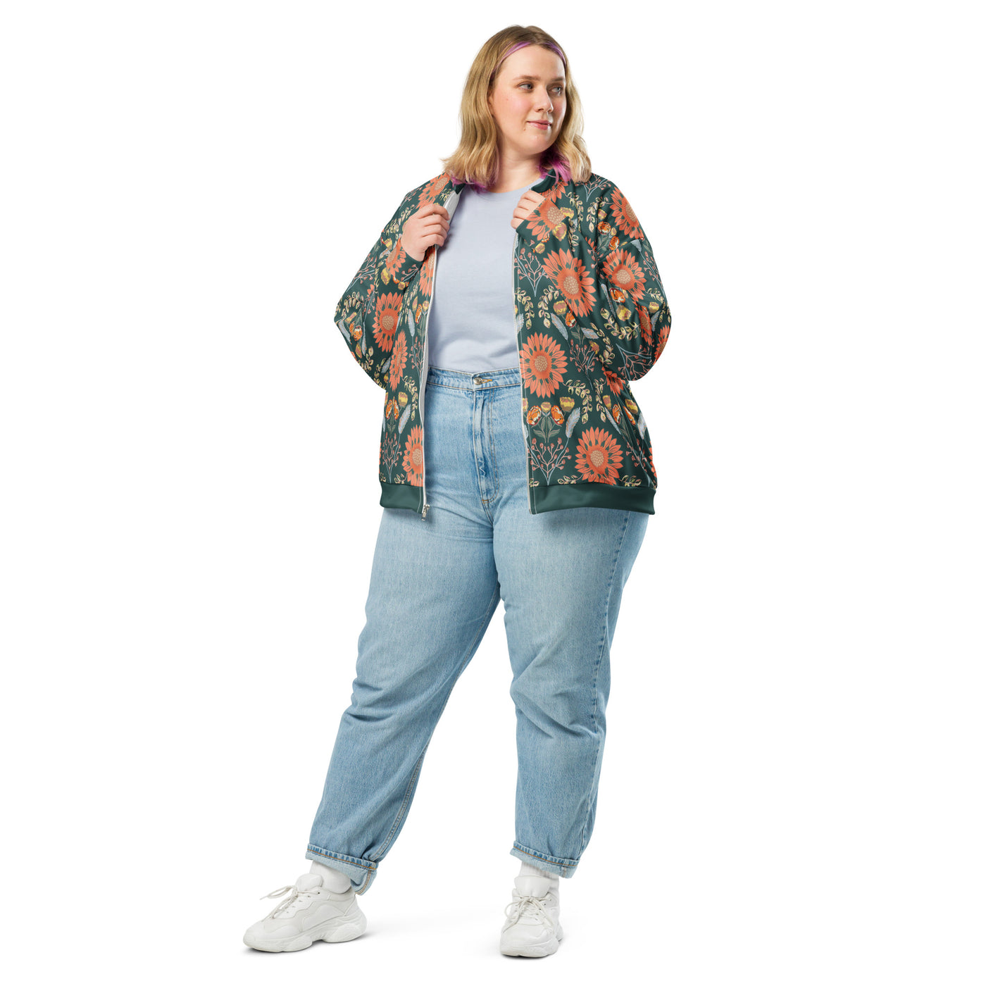 Vintage Floral in Dark Green Unisex Bomber Jacket