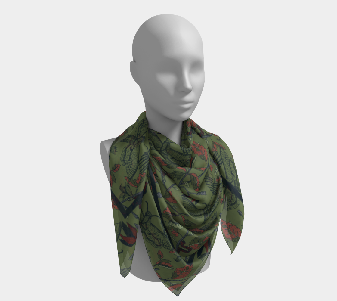 Umbral Bloom Scarf - Nocturnal Moth & Foliage Print in Green