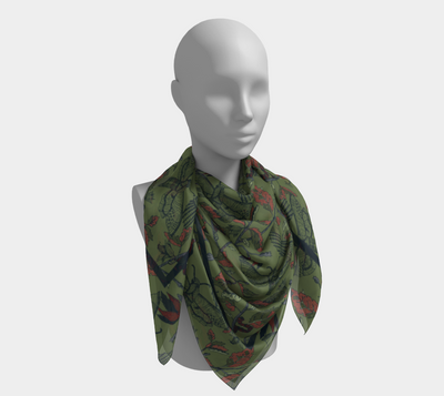 Umbral Bloom Scarf - Nocturnal Moth & Foliage Print in Green