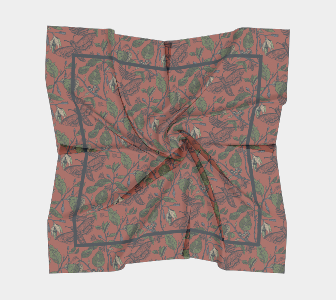 Umbral Bloom Scarf - Nocturnal Moth & Foliage Print in Red