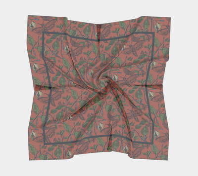 Umbral Bloom Scarf - Nocturnal Moth & Foliage Print in Red