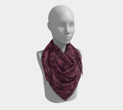 Aviary Damask Scarf - Folk-Inspired Bird and Floral Motif in Mauve