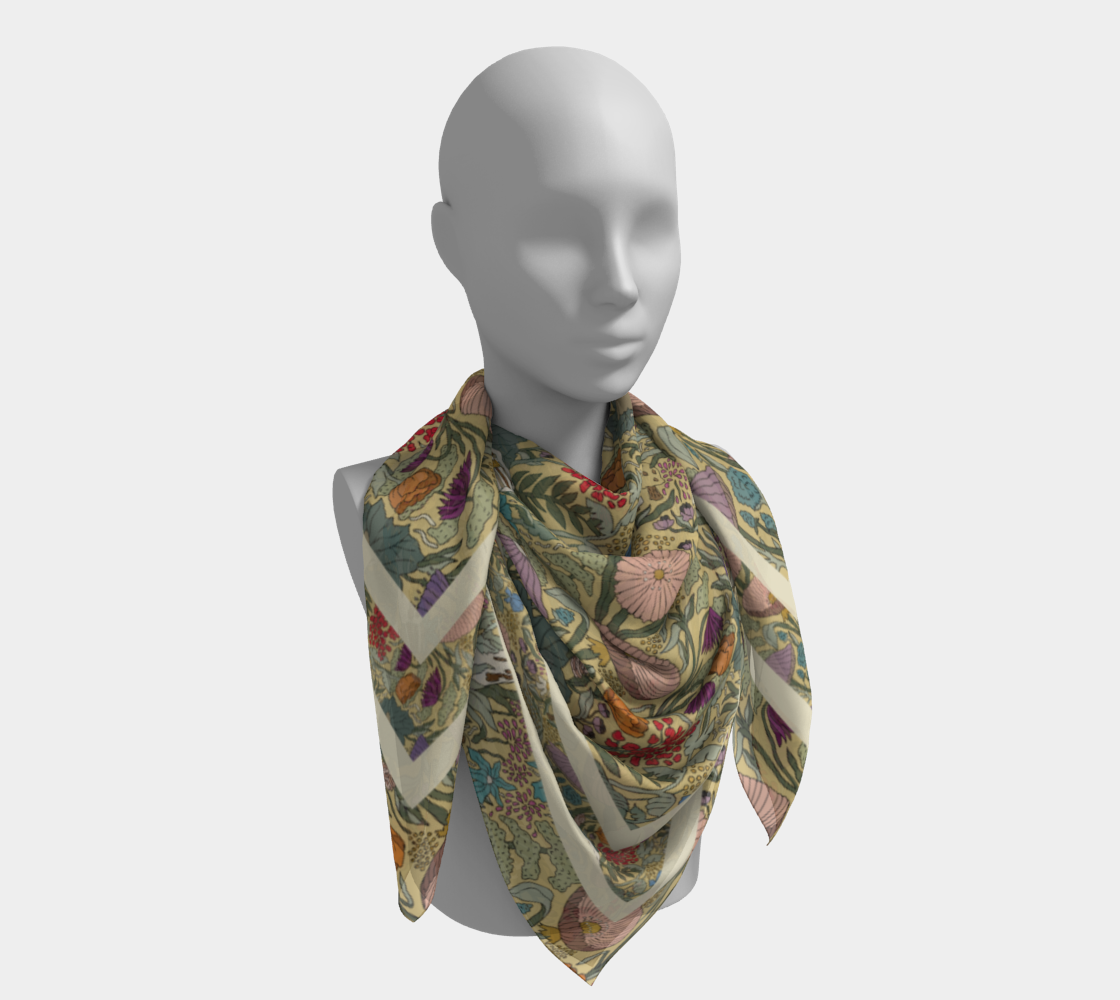 Forest Floor Scarf - Enchanted Woodland Botanical Print in Yellow