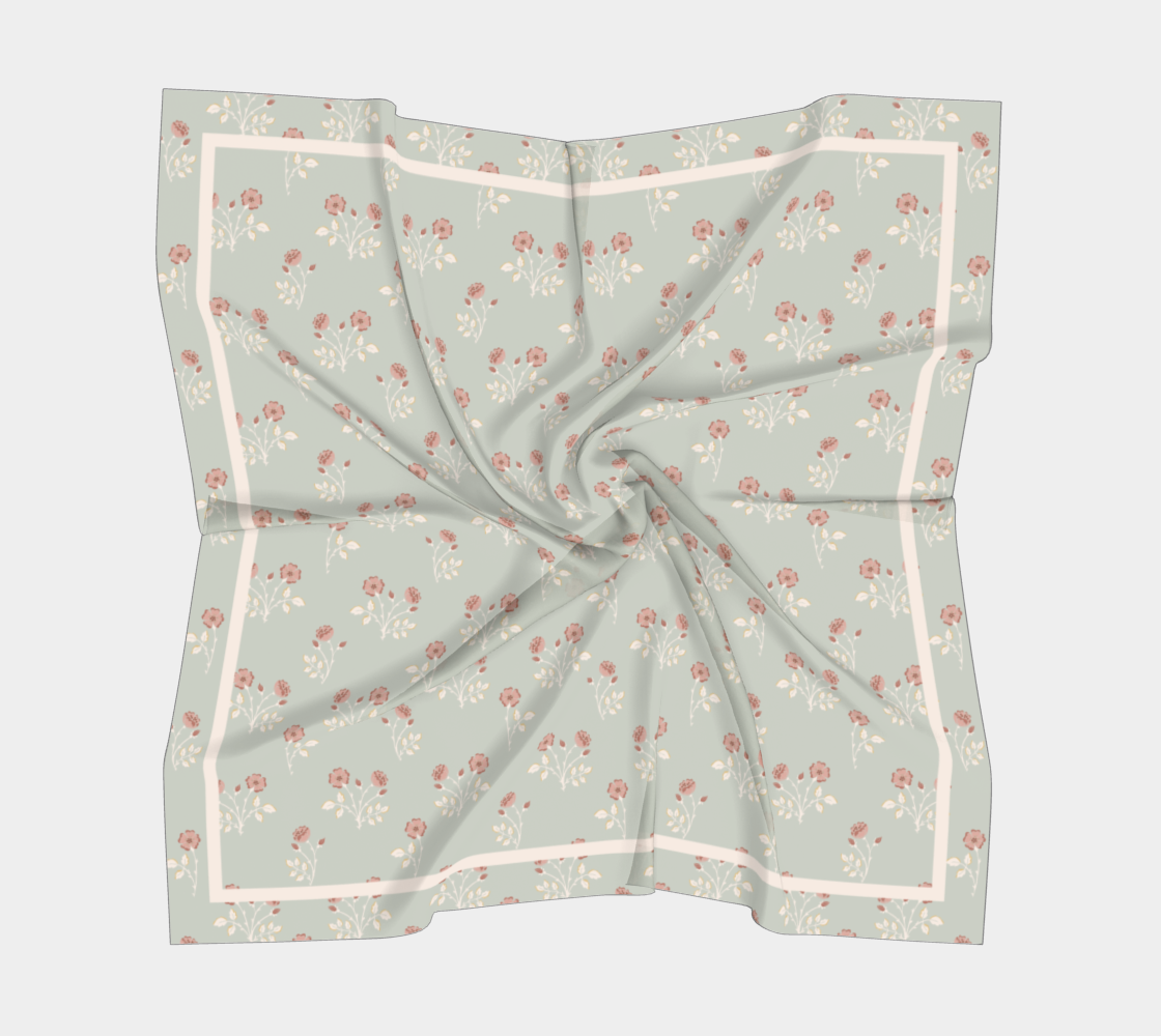 Rosehip Meadow Scarf - Delicate Vintage Wildflower Print in Blue