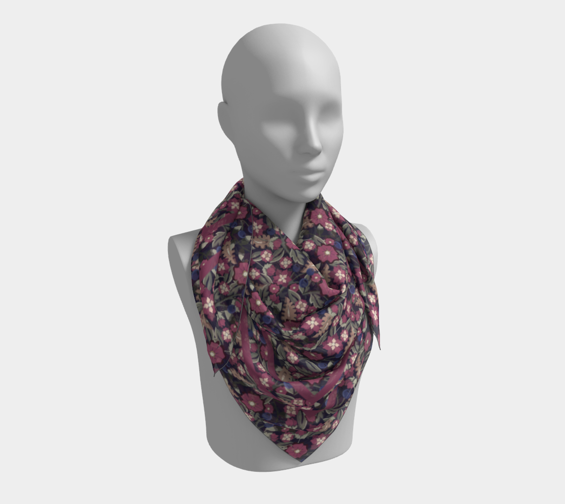 Berry Bramble Scarf - Vintage-Inspired Floral Vine Print in Blue