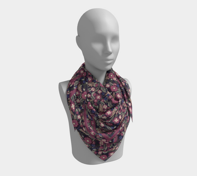 Berry Bramble Scarf - Vintage-Inspired Floral Vine Print in Blue