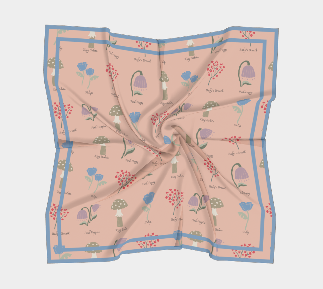 Field Guide Scarf - Botanical Mushroom Print in Pink