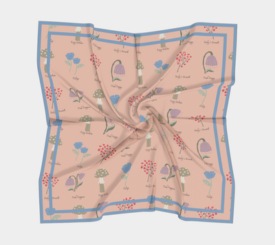 Field Guide Scarf - Botanical Mushroom Print in Pink