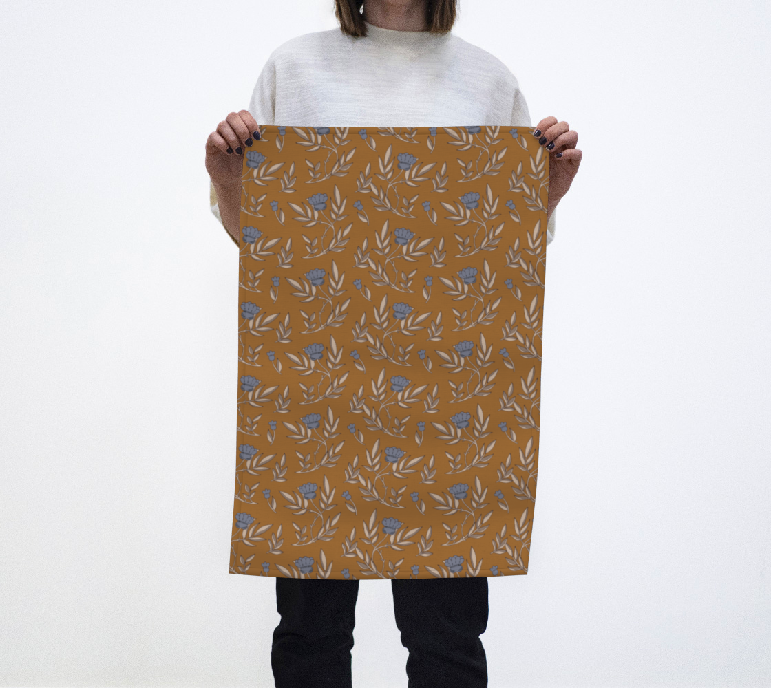 Tea Towel | Blue and Gold Floral | Eco-Friendly | Vibrant, Fade Proof (17" x 26")