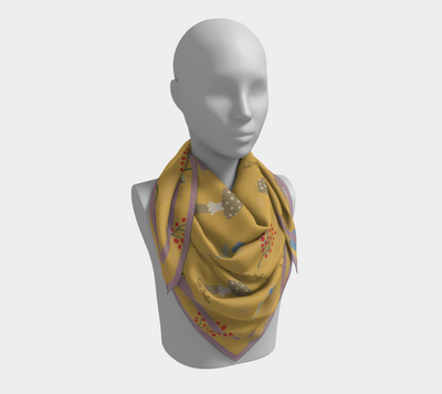 Field Guide Scarf - Botanical Mushroom Print in Yellow