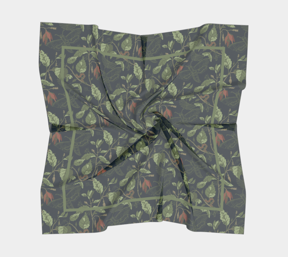 Umbral Bloom Scarf - Nocturnal Moth & Foliage Print in Blue