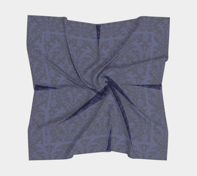 Aviary Damask Scarf - Folk-Inspired Bird and Floral Motif in Blue