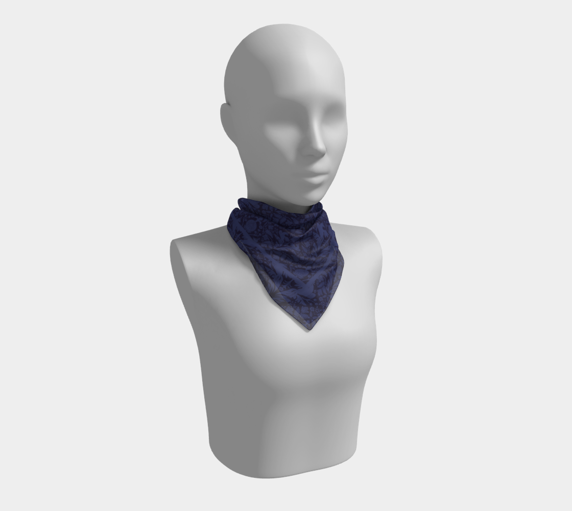 Aviary Damask Scarf - Folk-Inspired Bird and Floral Motif in Blue