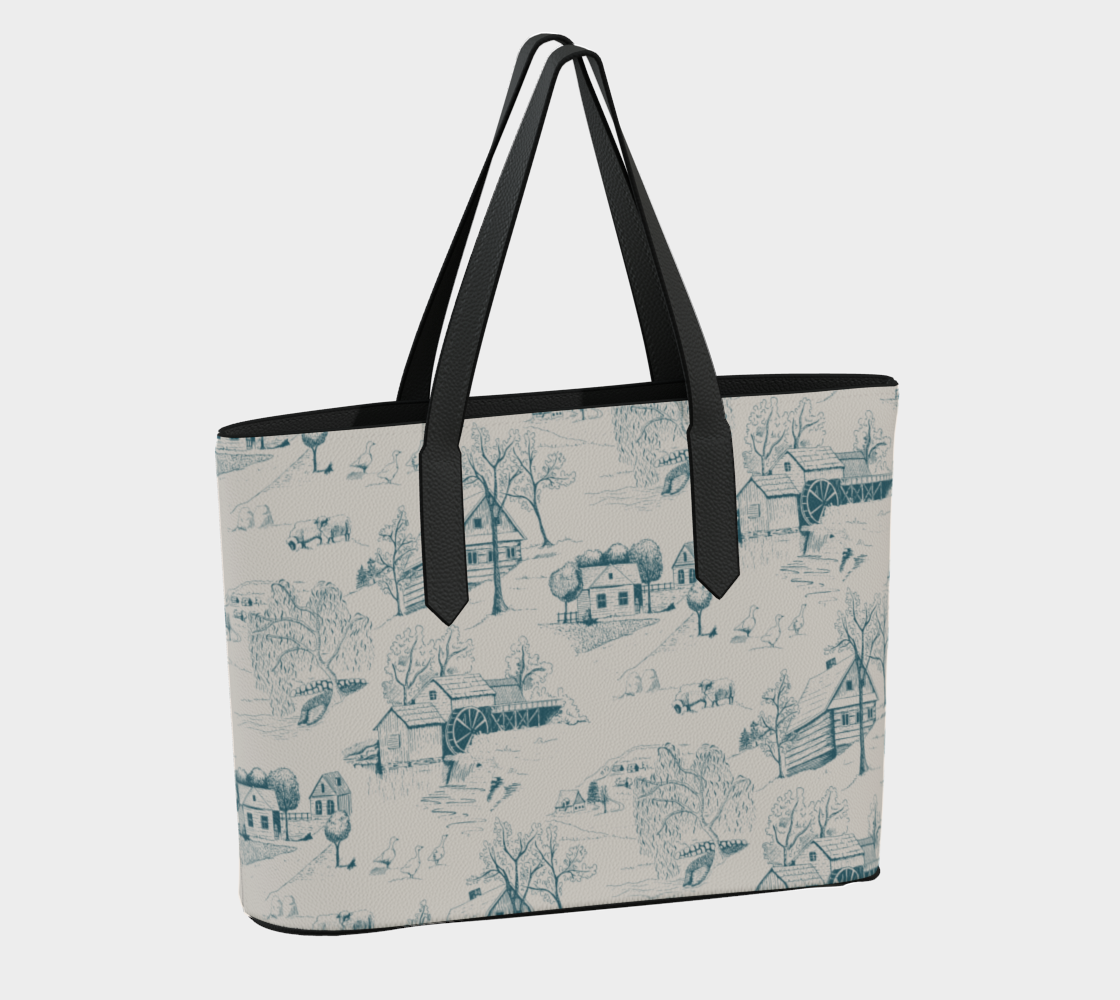 Rustic Toile in Blue Vegan Leather Tote