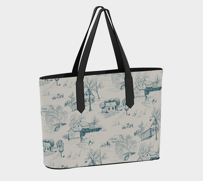 Rustic Toile in Blue Vegan Leather Tote
