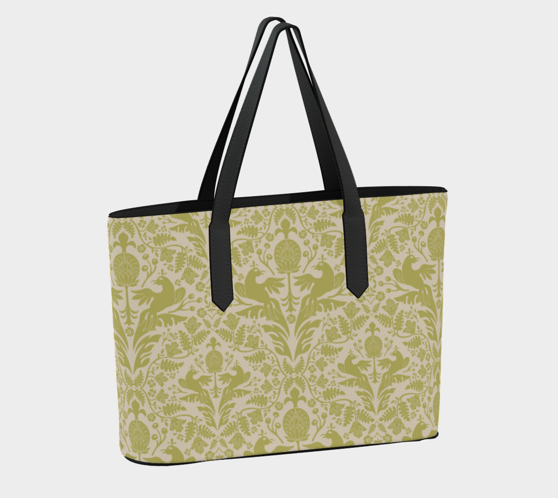 Verdant Aviary Damask Vegan Leather Tote