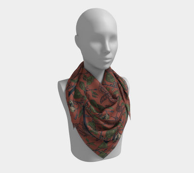 Umbral Bloom Scarf - Nocturnal Moth & Foliage Print in Red