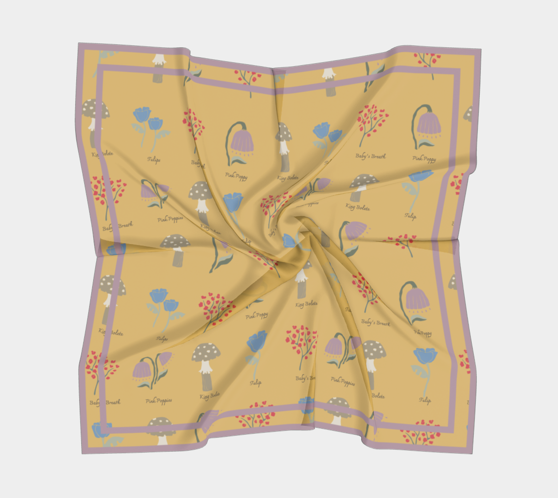 Field Guide Scarf - Botanical Mushroom Print in Yellow