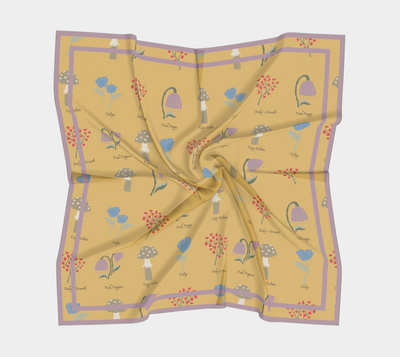 Field Guide Scarf - Botanical Mushroom Print in Yellow