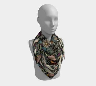 Forest Floor Scarf - Enchanted Woodland Botanical Print in Black