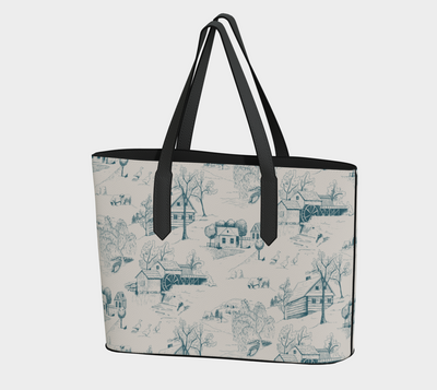 Rustic Toile in Blue Vegan Leather Tote