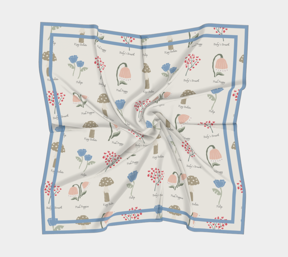 Field Guide Scarf - Botanical Mushroom Print in Cream